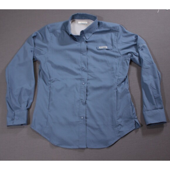 Columbia PFG Shirt Womens Omni Shade Vented Fishing Shirt Snap Up Blue Sz Small - Picture 1 of 12